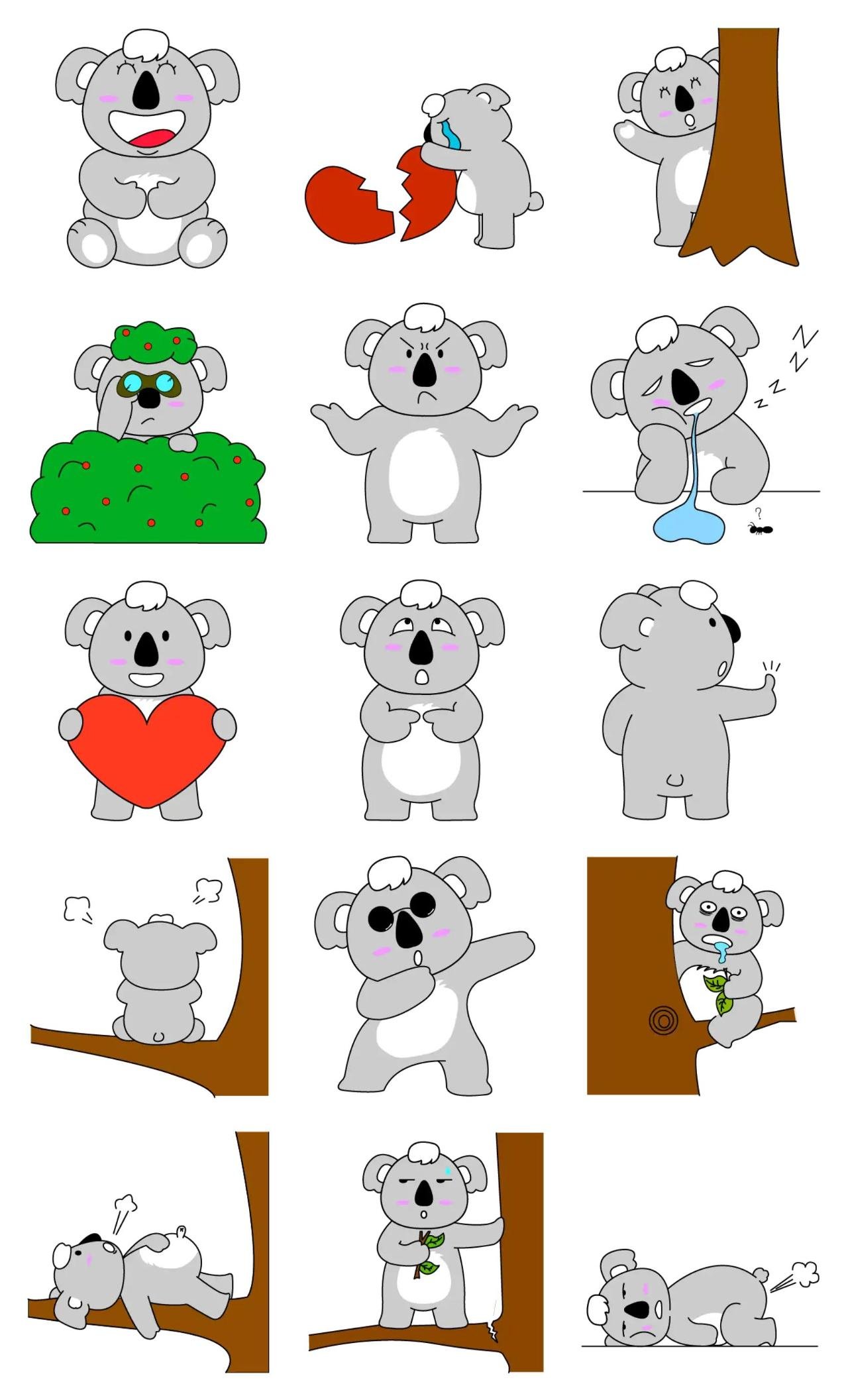 Lovely Koala Animals sticker pack for Whatsapp, Telegram, Signal, and others chatting and message apps