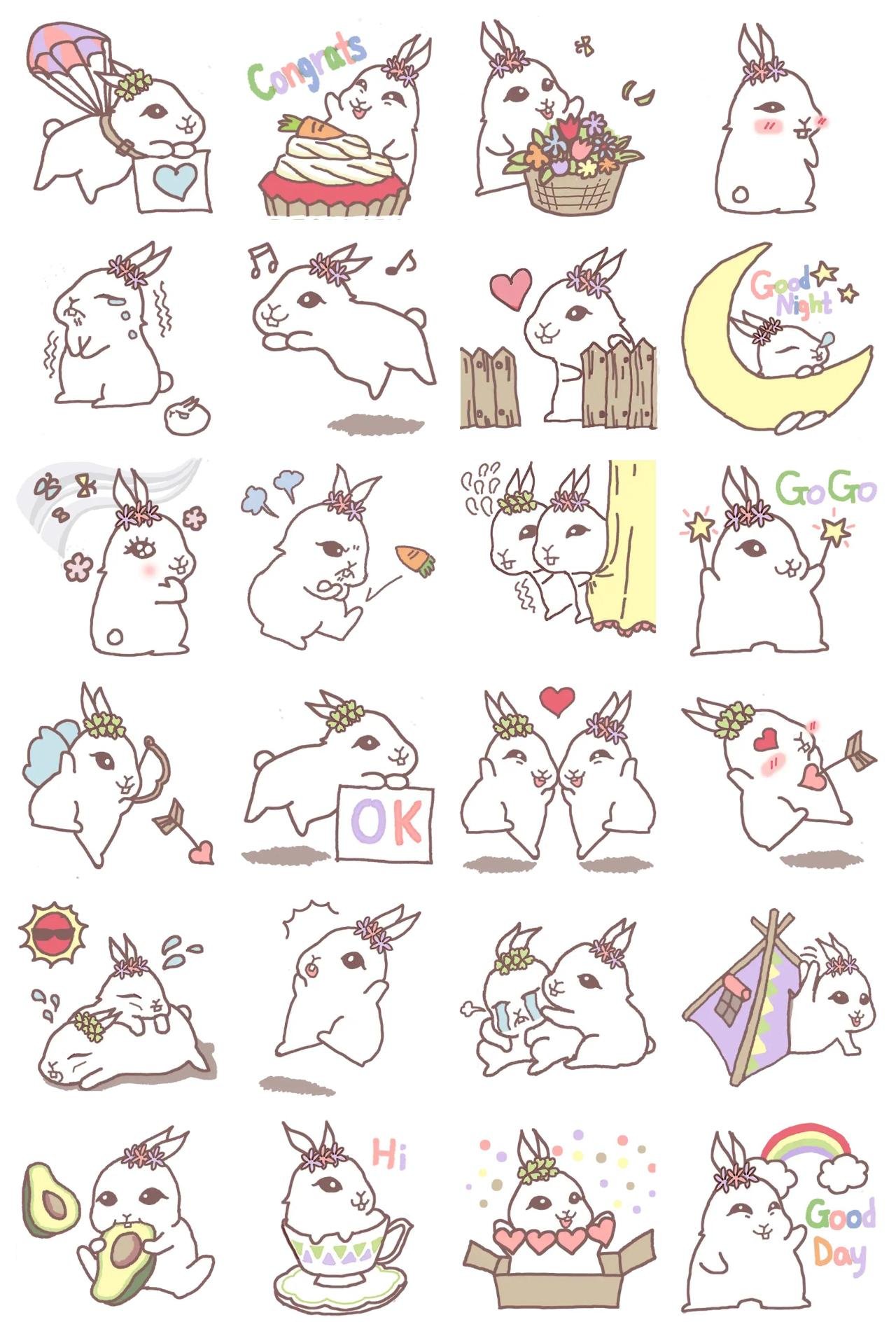 Flower Bunny & Clover Bunny Animation/Cartoon,Romance sticker pack for Whatsapp, Telegram, Signal, and others chatting and message apps