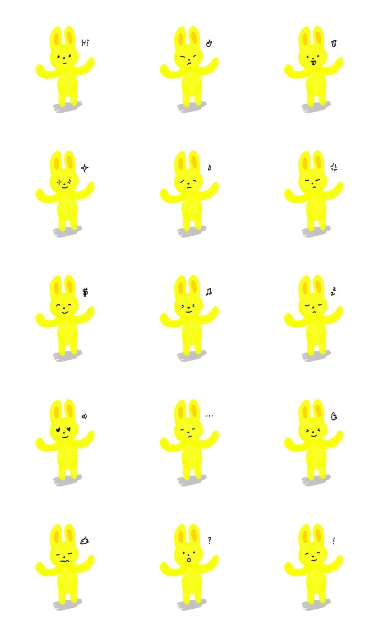 Yellow rabbit Animals sticker pack for Whatsapp, Telegram, Signal, and others chatting and message apps
