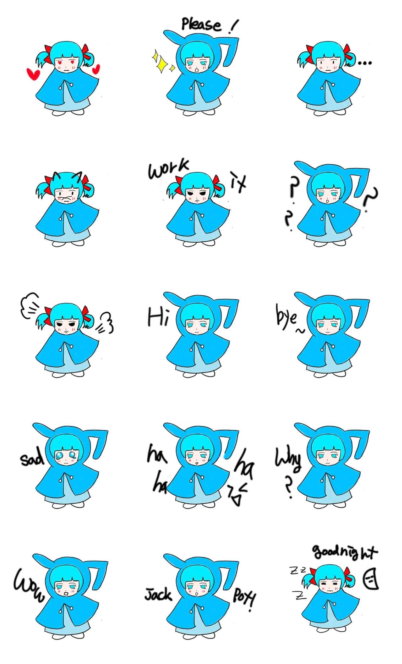 Blue Rabbit Animals,People sticker pack for Whatsapp, Telegram, Signal, and others chatting and message apps