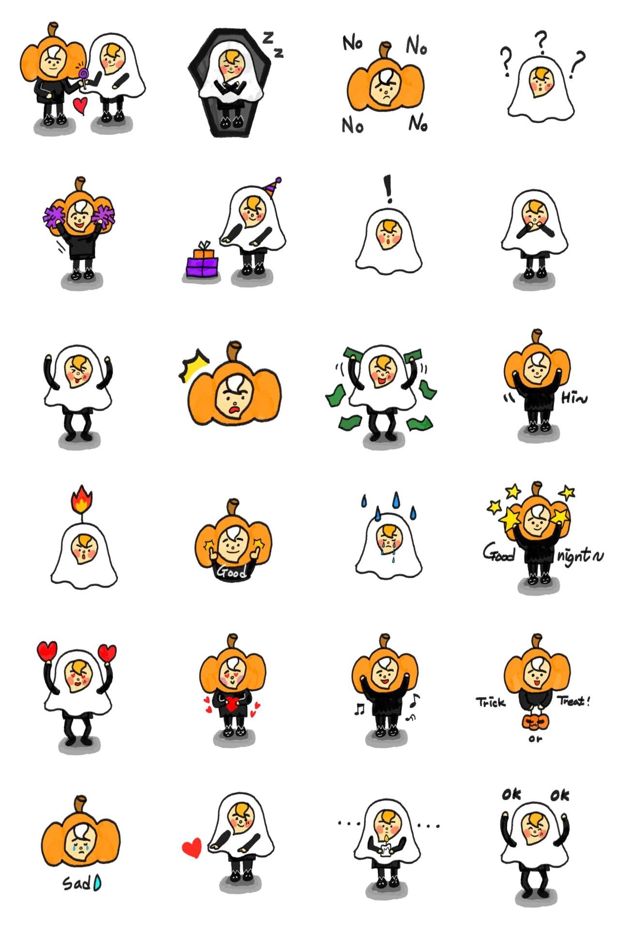 Pumpkin Boy & Ghost Girl Halloween sticker pack for Whatsapp, Telegram, Signal, and others chatting and message apps