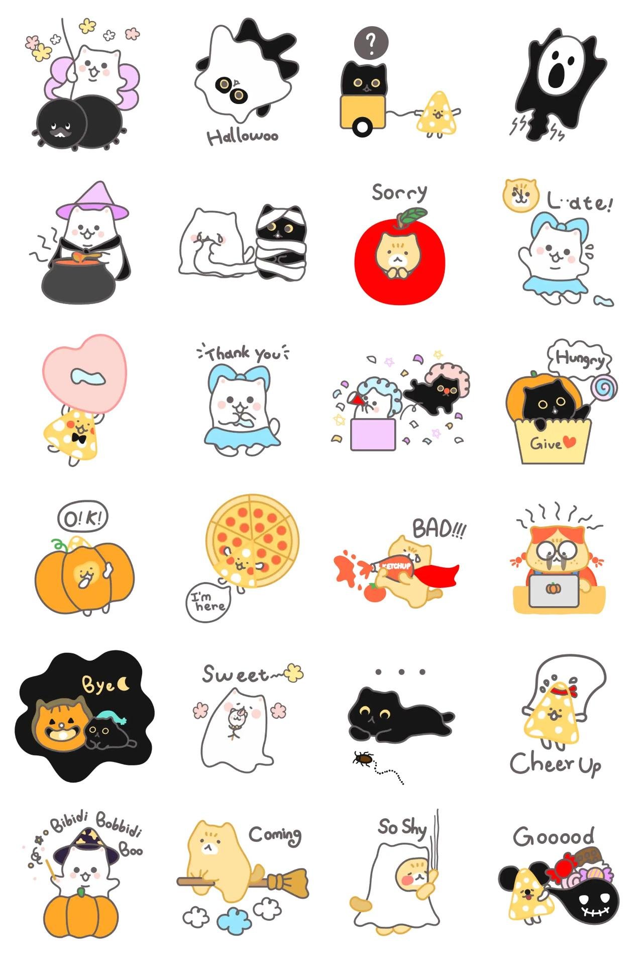 Say Halloween! Kitty Trio Animals,Phrases sticker pack for Whatsapp, Telegram, Signal, and others chatting and message apps