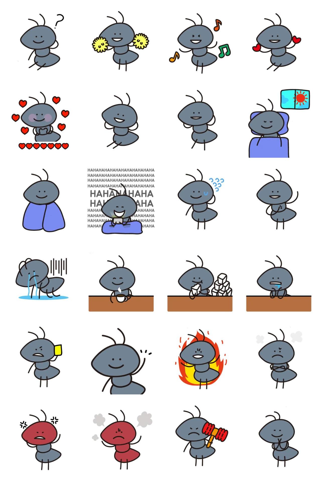 Working ant at rest Animation/Cartoon sticker pack for Whatsapp, Telegram, Signal, and others chatting and message apps
