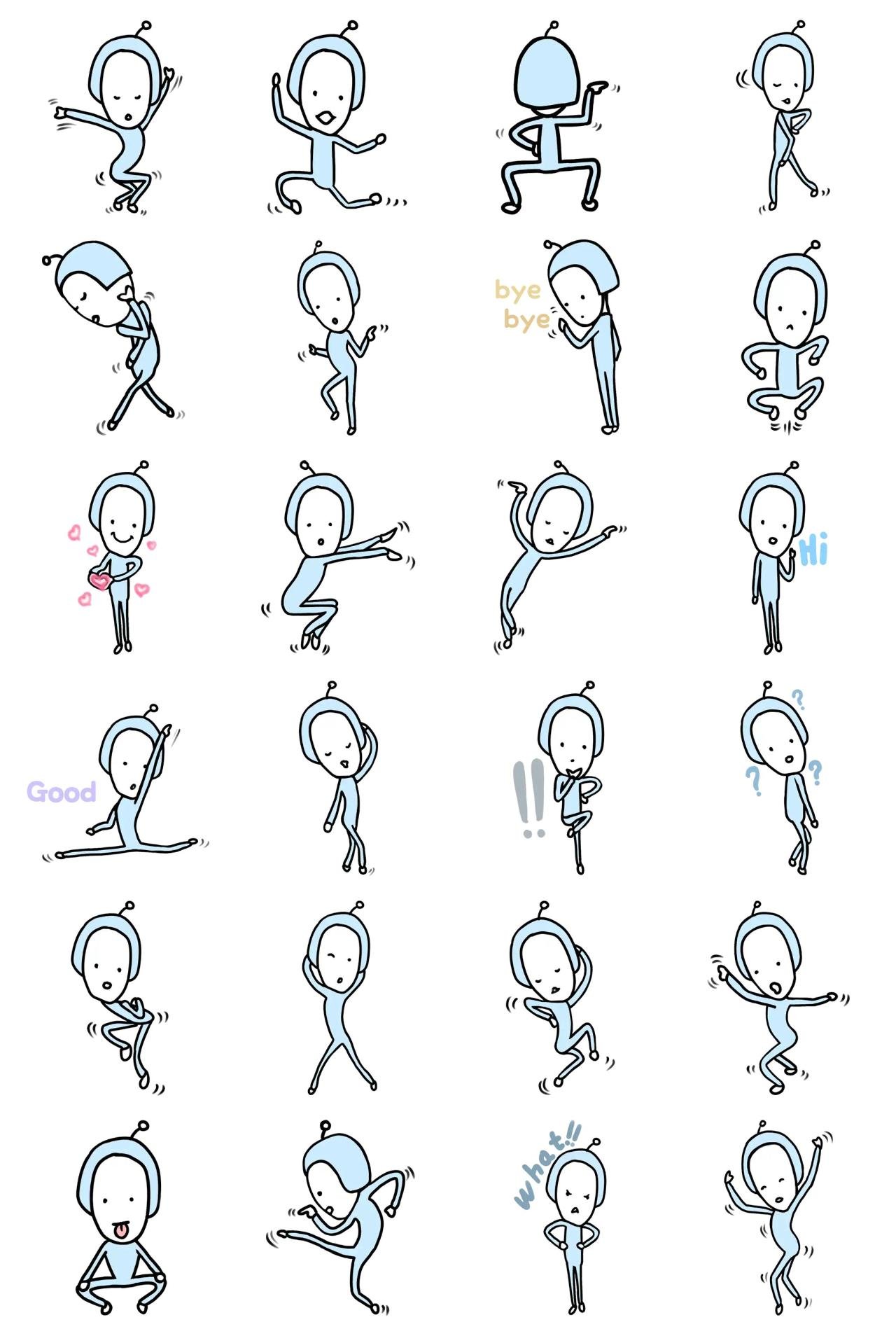 Happy alien Lulu Etc. sticker pack for Whatsapp, Telegram, Signal, and others chatting and message apps