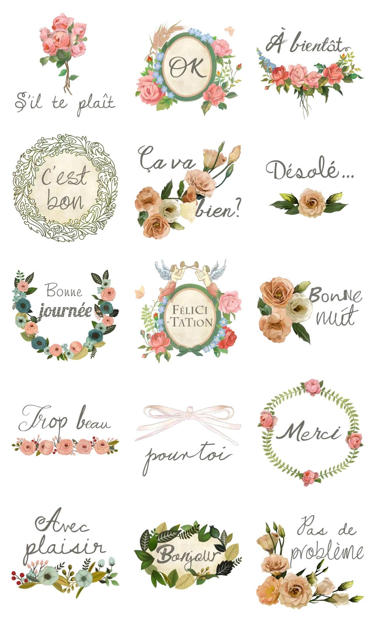 French with flowers Phrases,Etc. sticker pack for Whatsapp, Telegram, Signal, and others chatting and message apps