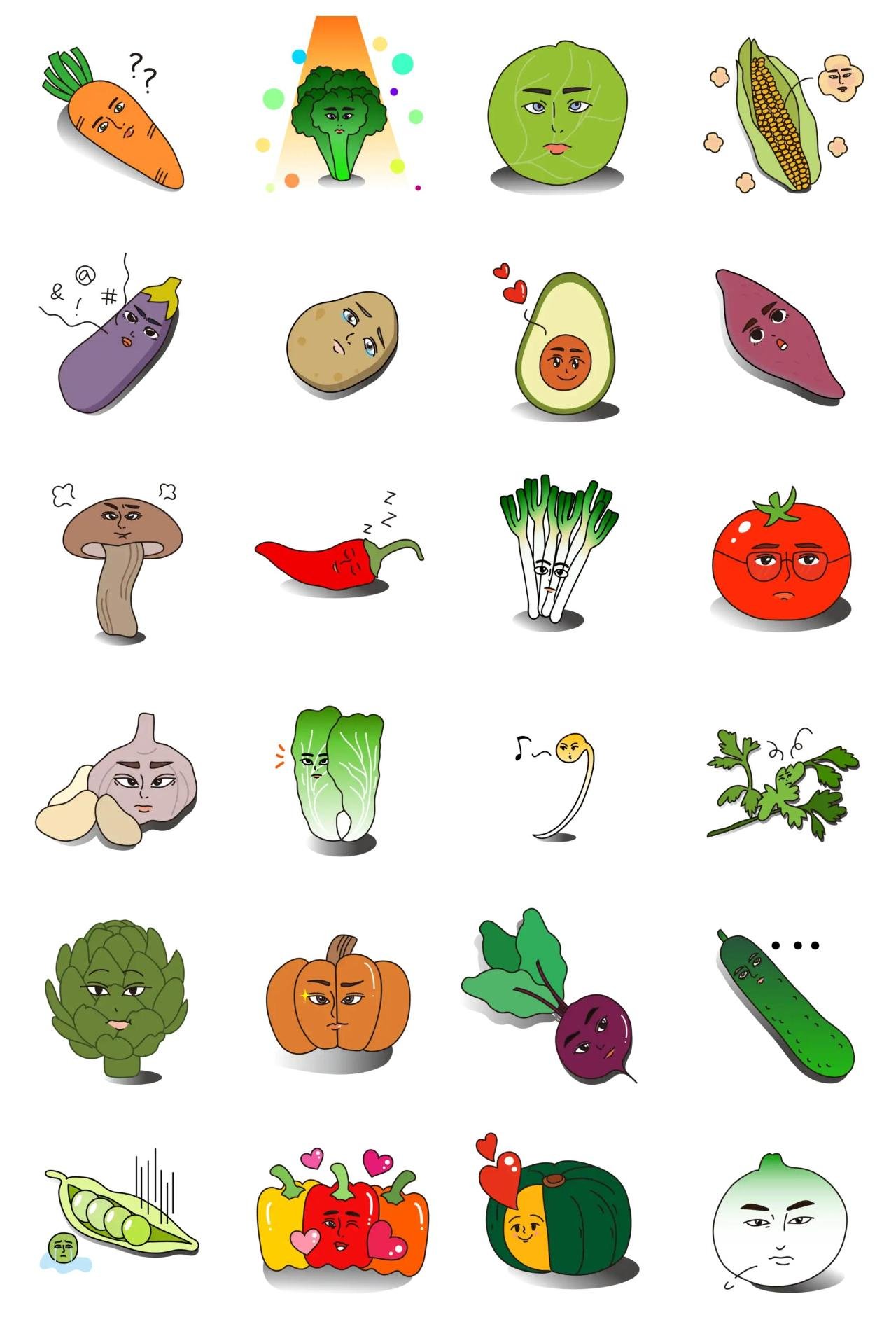 Handsome vegetables Etc. sticker pack for Whatsapp, Telegram, Signal, and others chatting and message apps