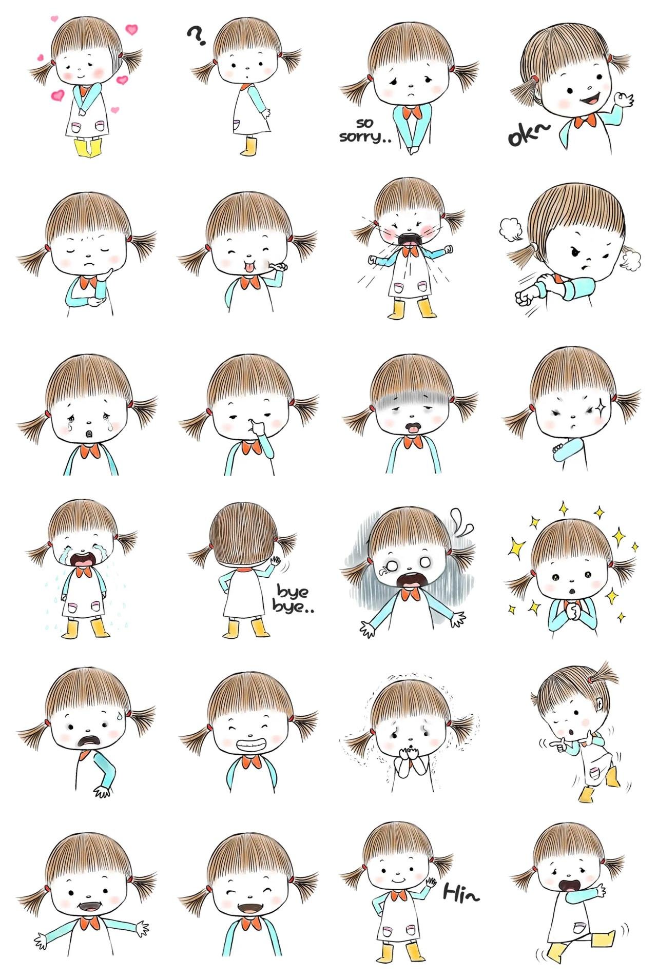 A cute girl Bongmi People sticker pack for Whatsapp, Telegram, Signal, and others chatting and message apps