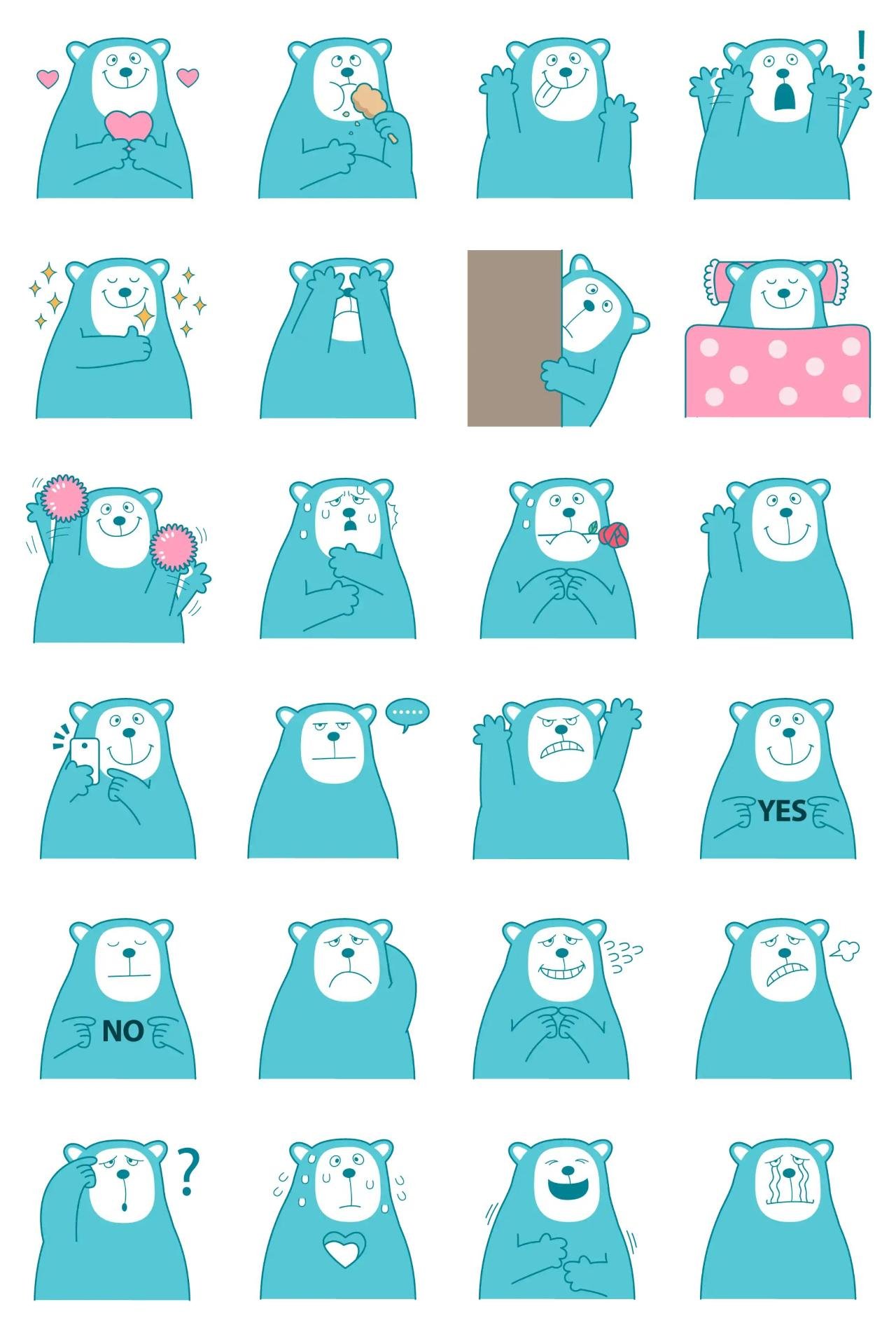 Bear AQUA Animals,Gag sticker pack for Whatsapp, Telegram, Signal, and others chatting and message apps