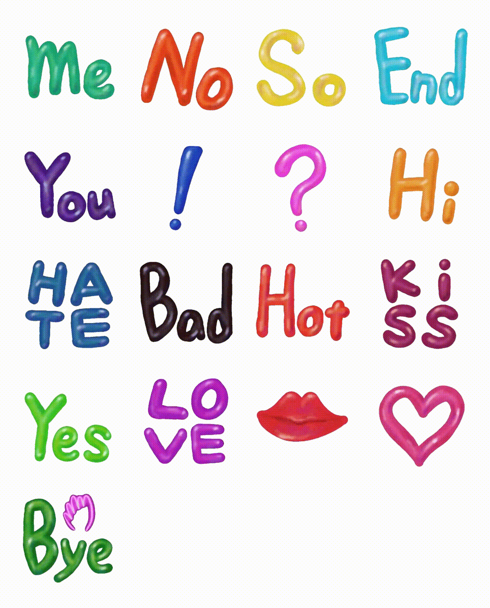 Colorful balloon messages 2. Animation/Cartoon,Phrases,Romance sticker pack for Whatsapp, Telegram, Signal, and others chatting and message apps