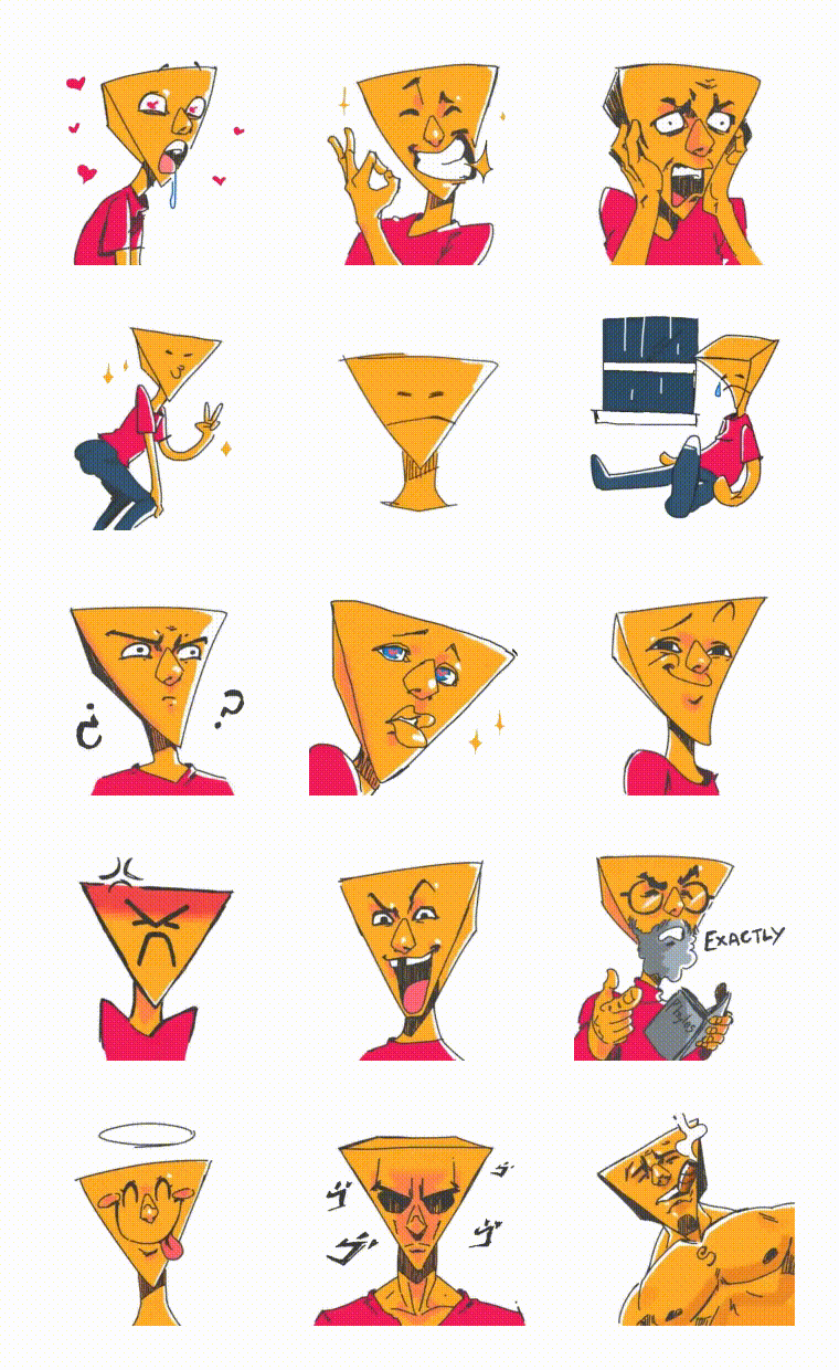 Triangle boy Animation/Cartoon,Objects,Phrases,Transporations,Instruments,Culture,Etc,Vacation sticker pack for Whatsapp, Telegram, Signal, and others chatting and message apps