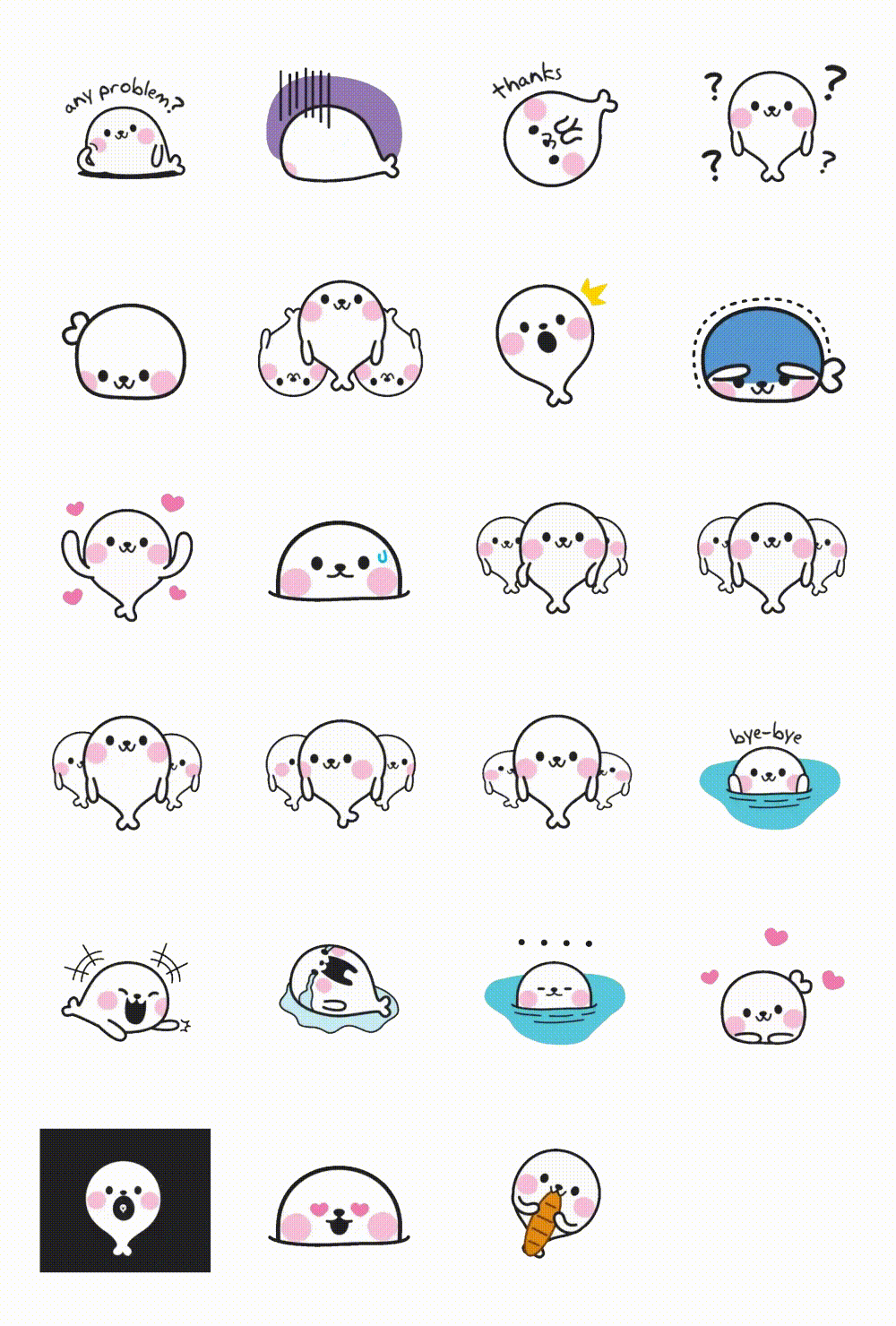 Cute White Seal Animation/Cartoon,Animals sticker pack for Whatsapp, Telegram, Signal, and others chatting and message apps