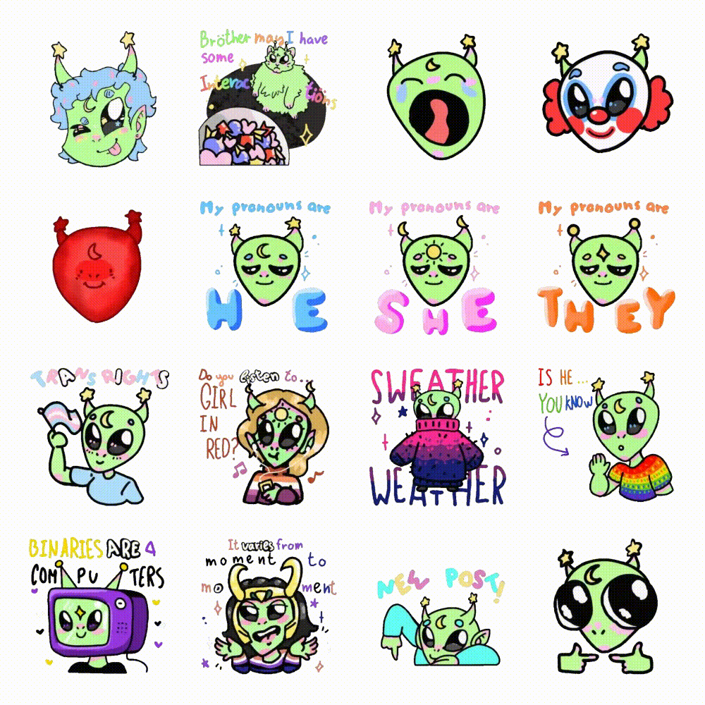 Alien Boi! Animation/Cartoon,LGBTQ+,Phrases,Celebrity,Gag,Culture,Etc sticker pack for Whatsapp, Telegram, Signal, and others chatting and message apps