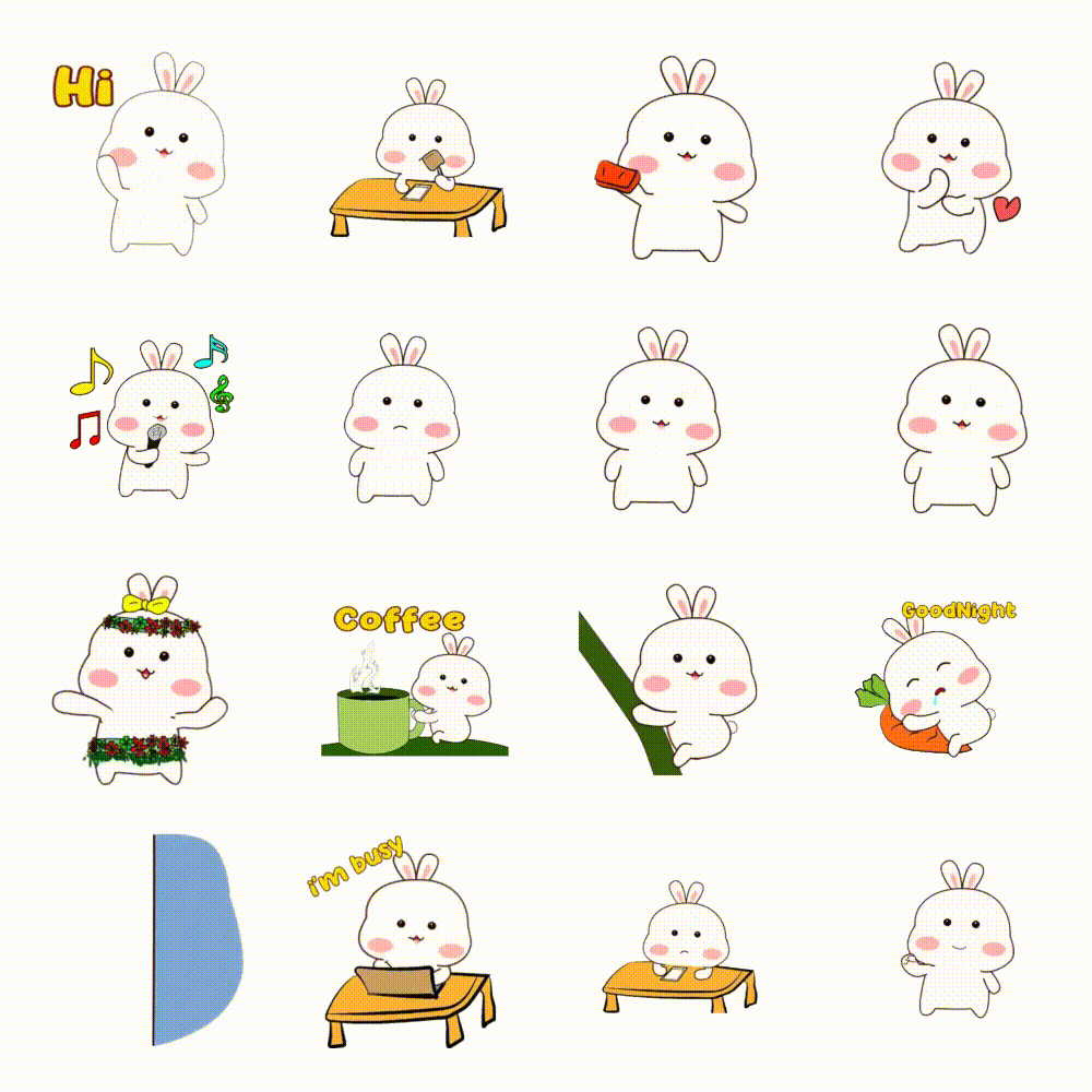 Cute fat bunny Animation/Cartoon,Animals,Romance,Anniversary,Valentine,FAMILY sticker pack for Whatsapp, Telegram, Signal, and others chatting and message apps