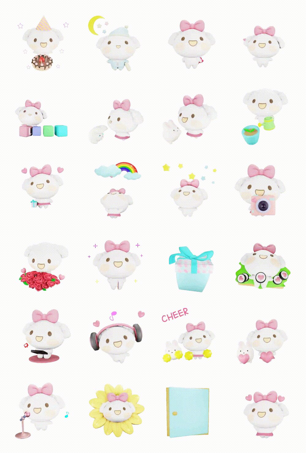 Pink Ribbon Puppy Deng Deng Animals,Animation/Cartoon sticker pack for Whatsapp, Telegram, Signal, and others chatting and message apps