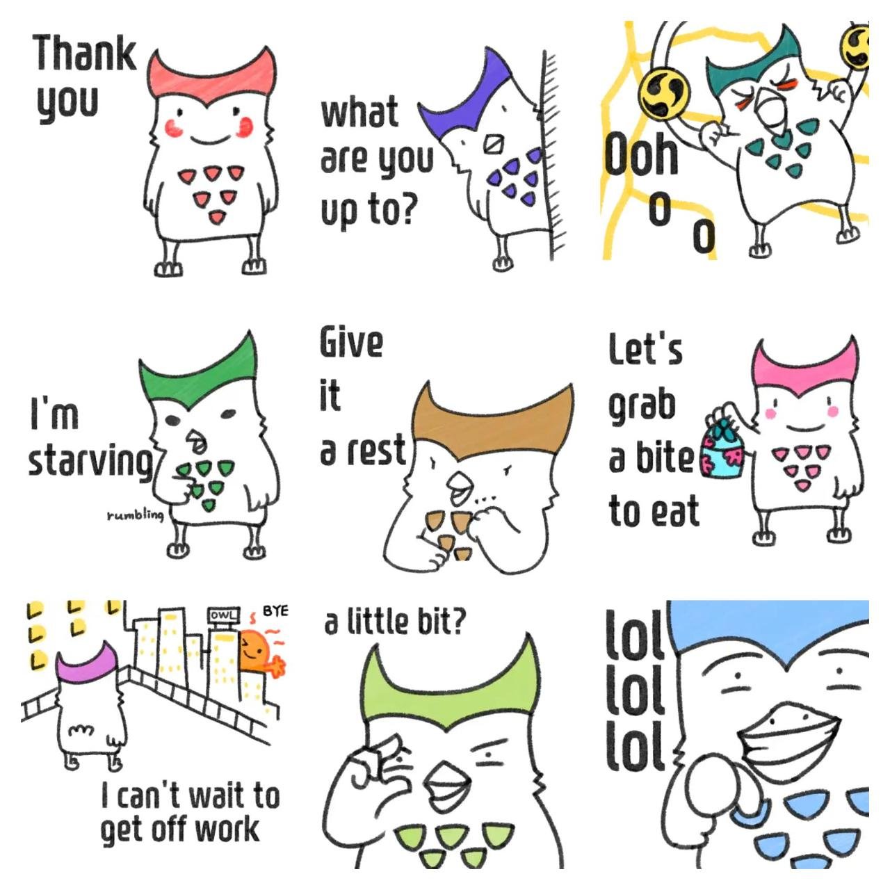 Awesome owl Fuku vol02-2 Animals sticker pack for Whatsapp, Telegram, Signal, and others chatting and message apps