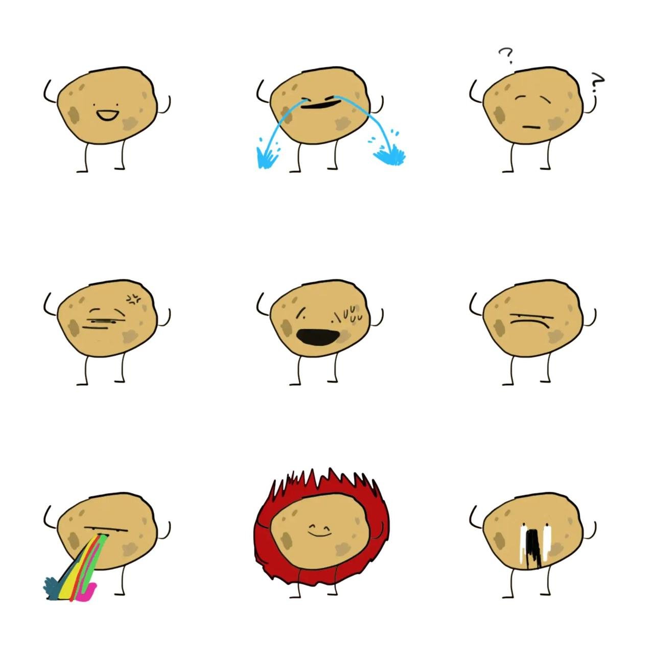 A small potato Animation/Cartoon,Gag sticker pack for Whatsapp, Telegram, Signal, and others chatting and message apps