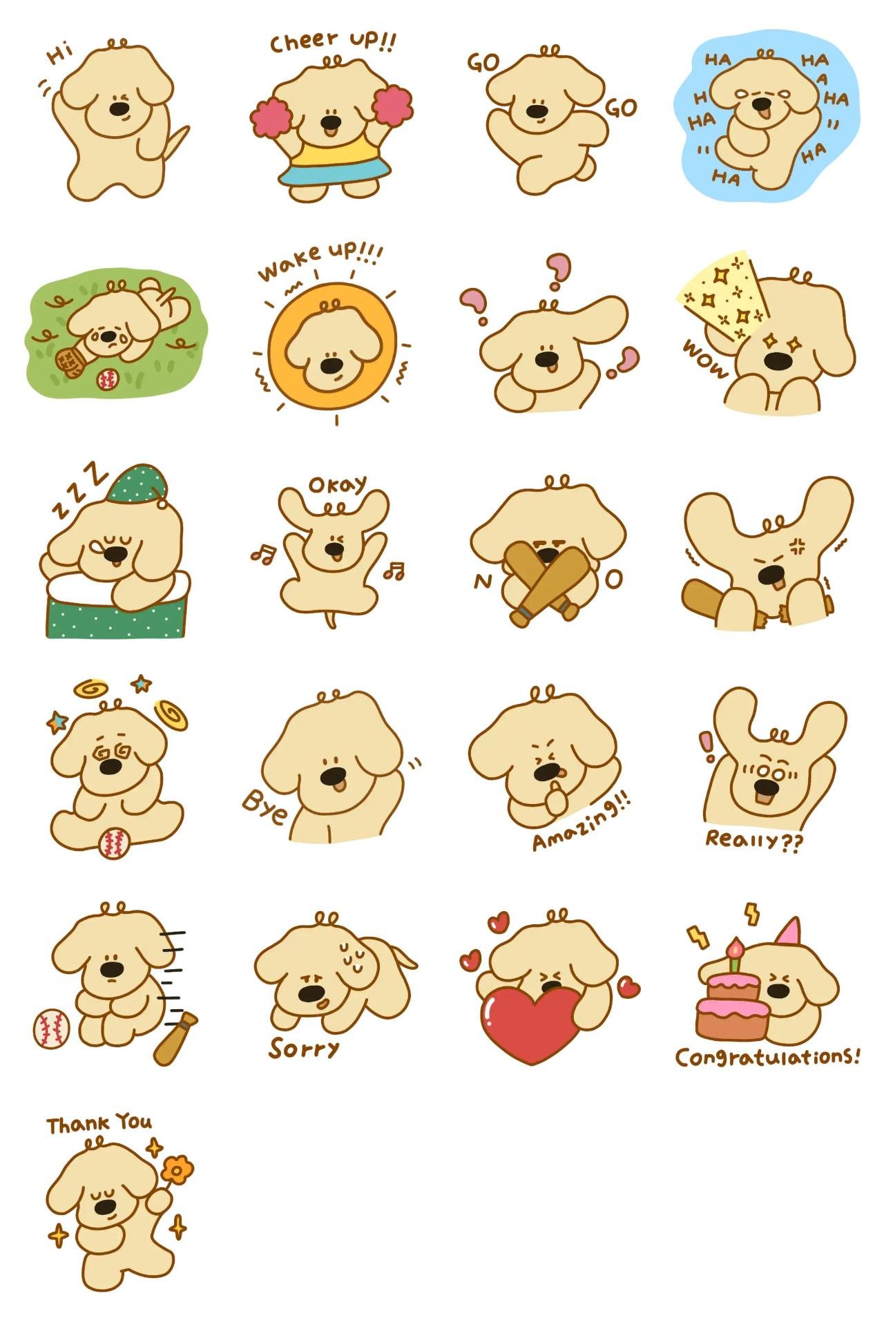Baseball-loving dog 'Bolly' Animals,Sports sticker pack for Whatsapp, Telegram, Signal, and others chatting and message apps