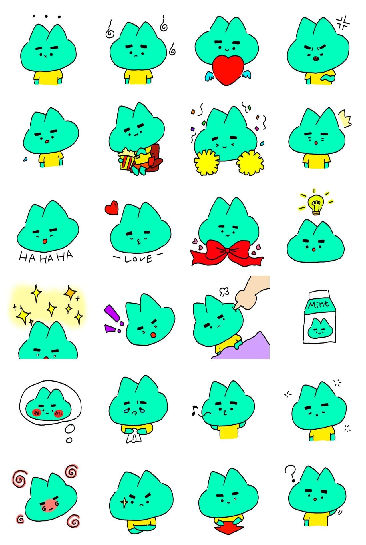 Mint cat Animals sticker pack for Whatsapp, Telegram, Signal, and others chatting and message apps