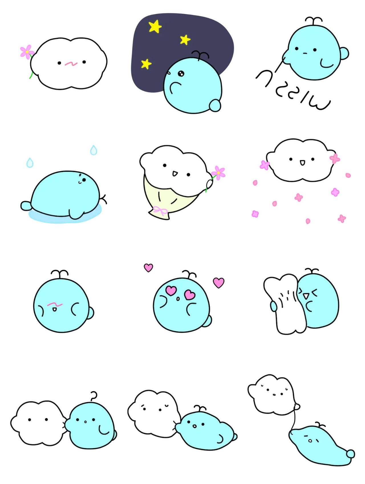 Whale loves cloud 3 Animals,Romance sticker pack for Whatsapp, Telegram, Signal, and others chatting and message apps