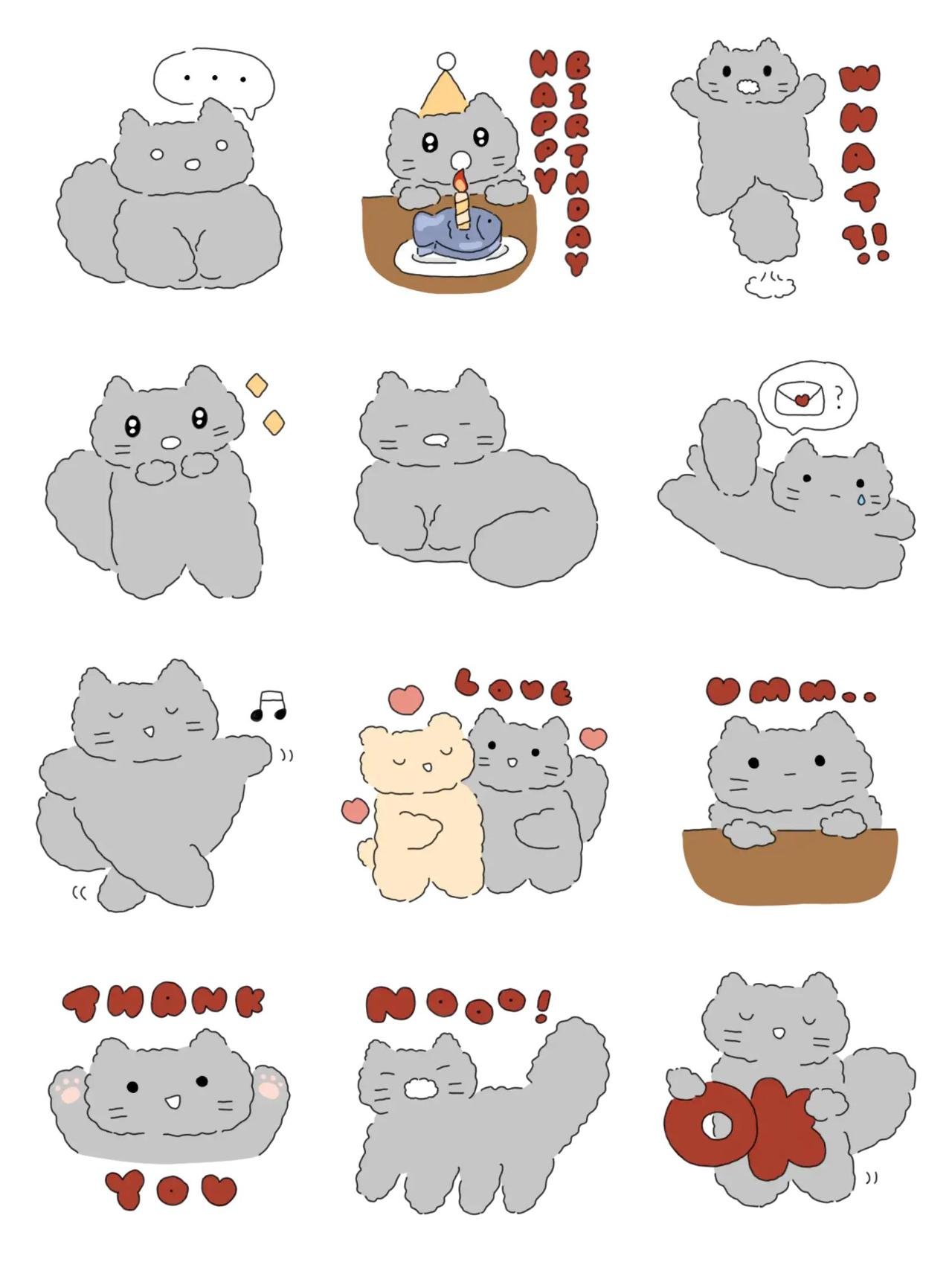 Grey cat Animation/Cartoon,Animals sticker pack for Whatsapp, Telegram, Signal, and others chatting and message apps