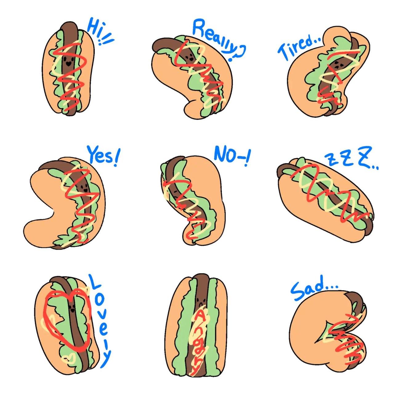 Daily hotdog Animation/Cartoon,Food/Drink sticker pack for Whatsapp, Telegram, Signal, and others chatting and message apps