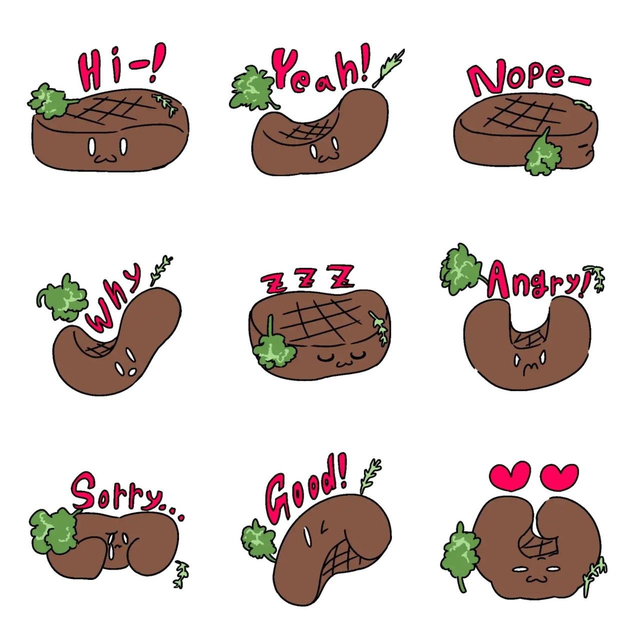 Well done steak! Animation/Cartoon,Food/Drink sticker pack for Whatsapp, Telegram, Signal, and others chatting and message apps