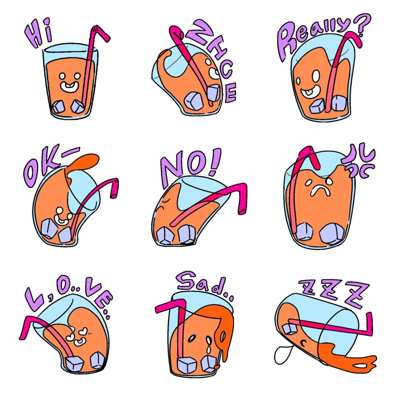 Delight orange juice Animation/Cartoon,Food/Drink sticker pack for Whatsapp, Telegram, Signal, and others chatting and message apps