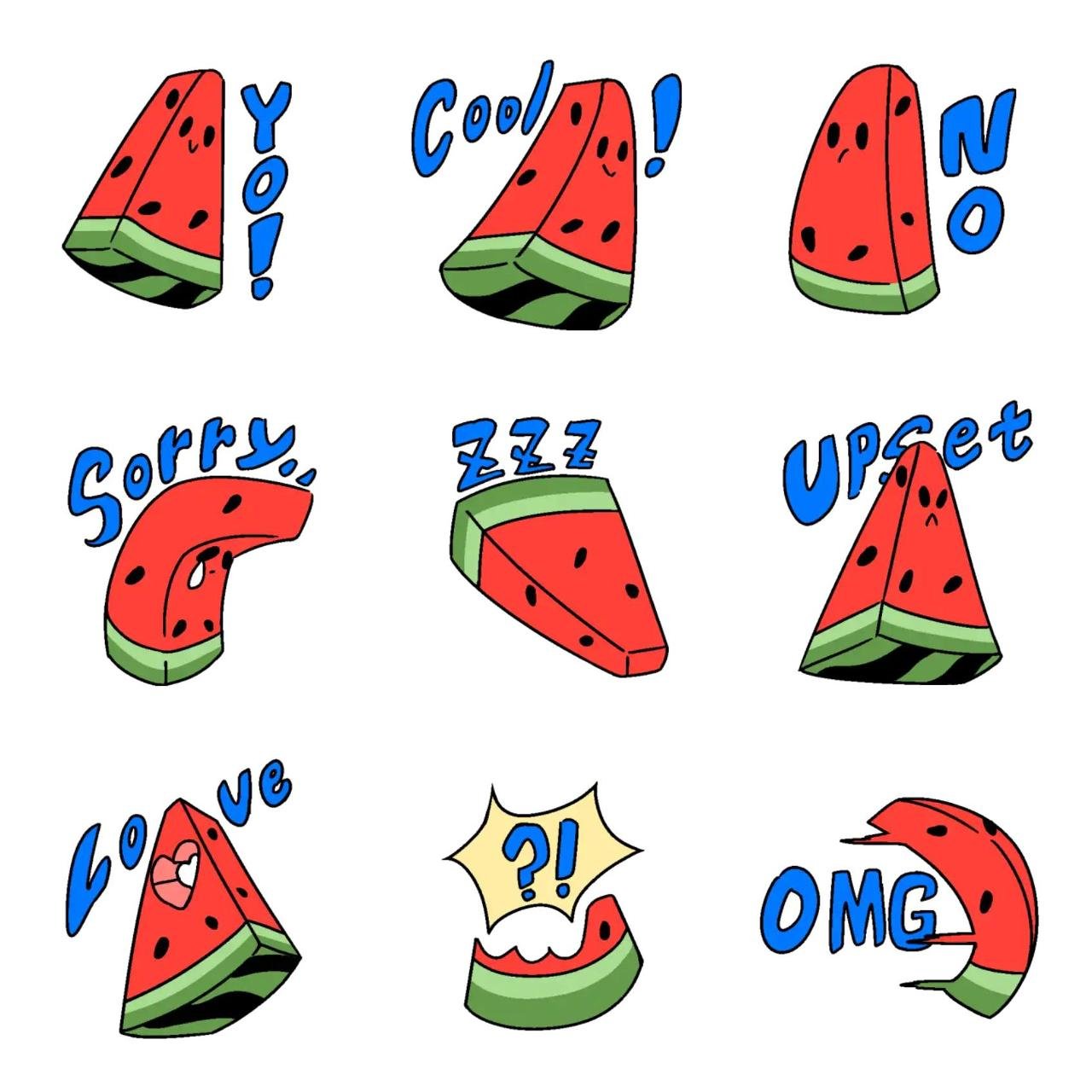 Pretty watermelon Animation/Cartoon,Food/Drink sticker pack for Whatsapp, Telegram, Signal, and others chatting and message apps