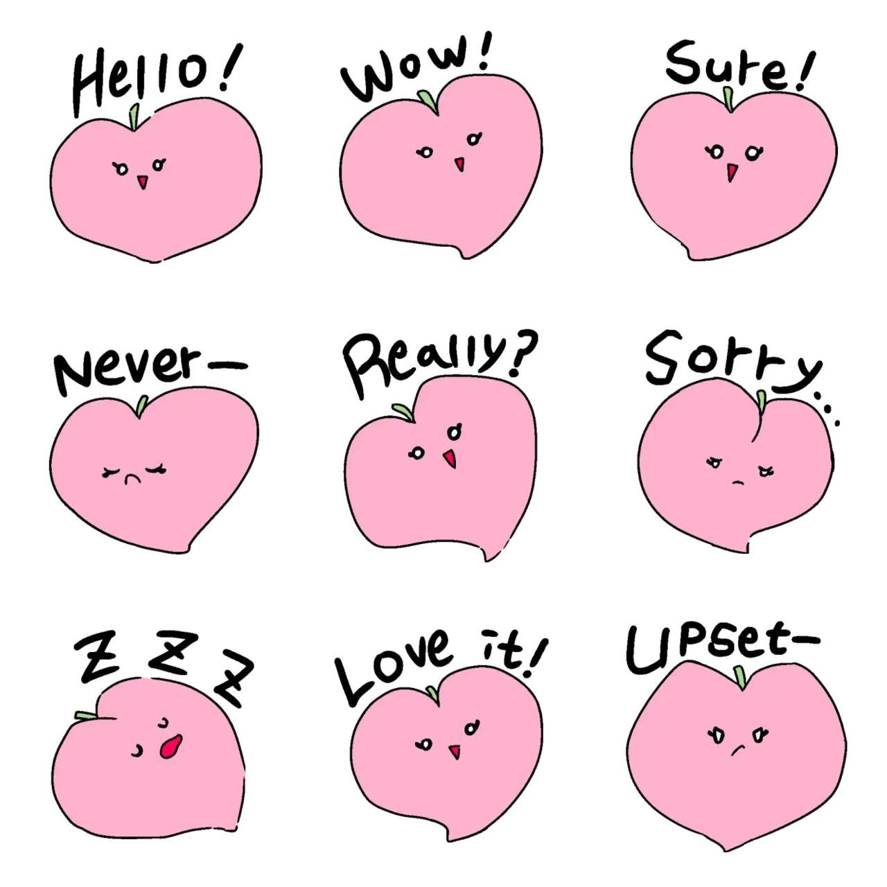 Pink peach Animation/Cartoon,Food/Drink sticker pack for Whatsapp, Telegram, Signal, and others chatting and message apps