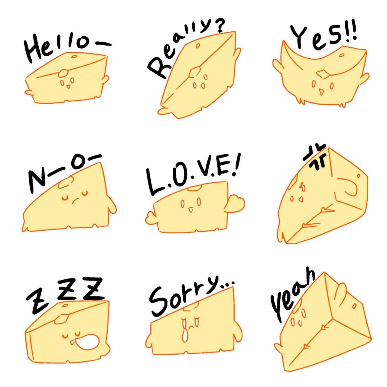 Yellow cheese! Animation/Cartoon,Food/Drink sticker pack for Whatsapp, Telegram, Signal, and others chatting and message apps