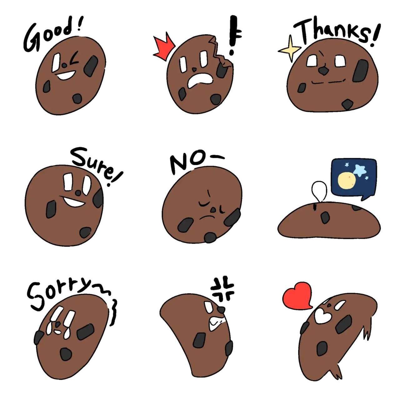 My chocochip cookie Animation/Cartoon,Food/Drink sticker pack for Whatsapp, Telegram, Signal, and others chatting and message apps