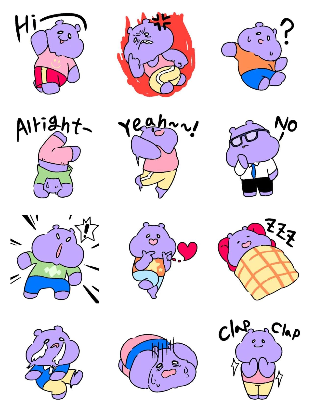 Hippo, HEEEPPO! [2] Animation/Cartoon,Animals sticker pack for Whatsapp, Telegram, Signal, and others chatting and message apps
