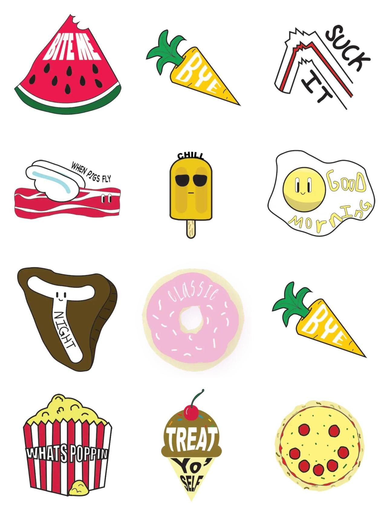 Foodie Fun Food/Drink,Phrases sticker pack for Whatsapp, Telegram, Signal, and others chatting and message apps