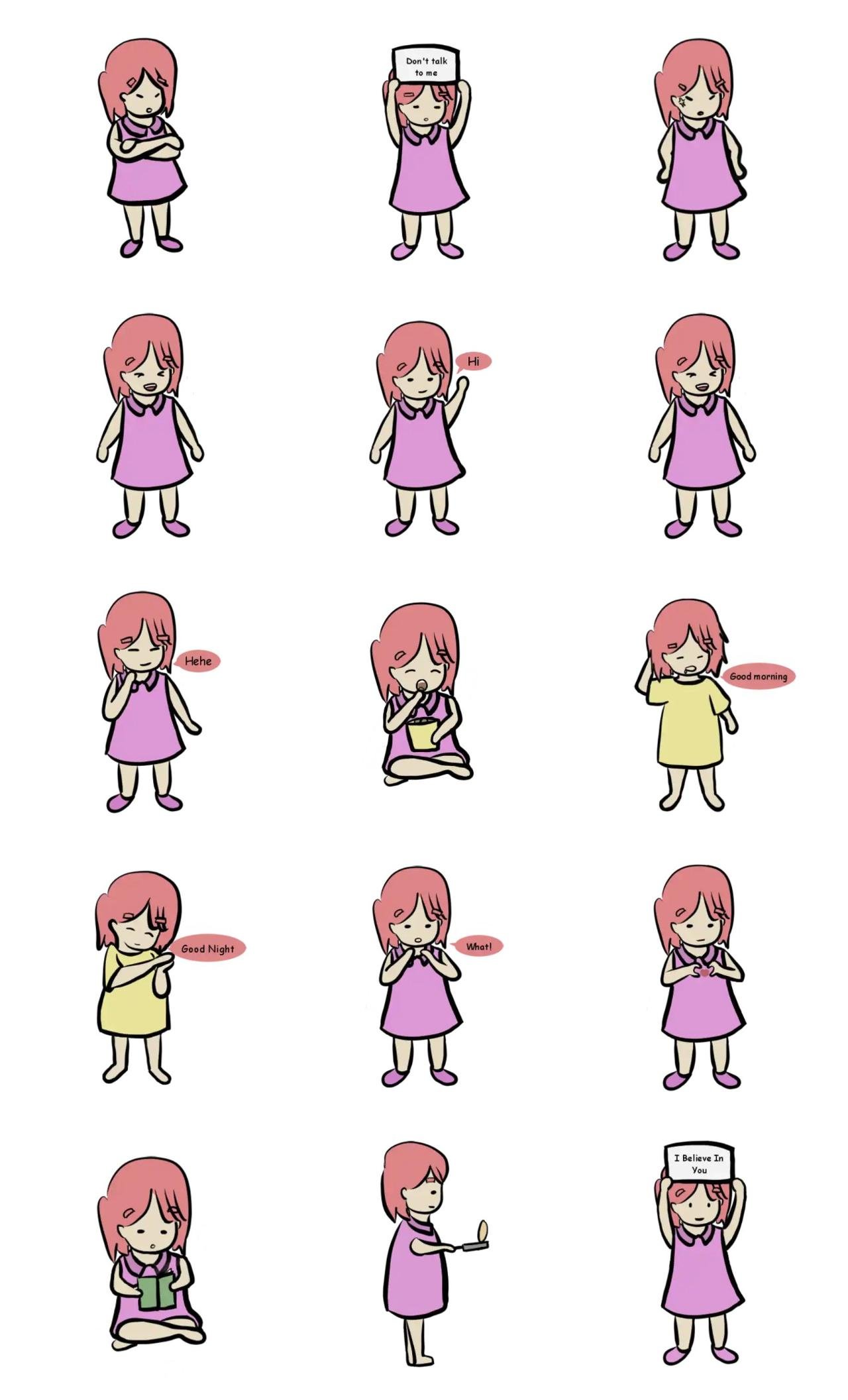 Cute girl Animation/Cartoon sticker pack for Whatsapp, Telegram, Signal, and others chatting and message apps