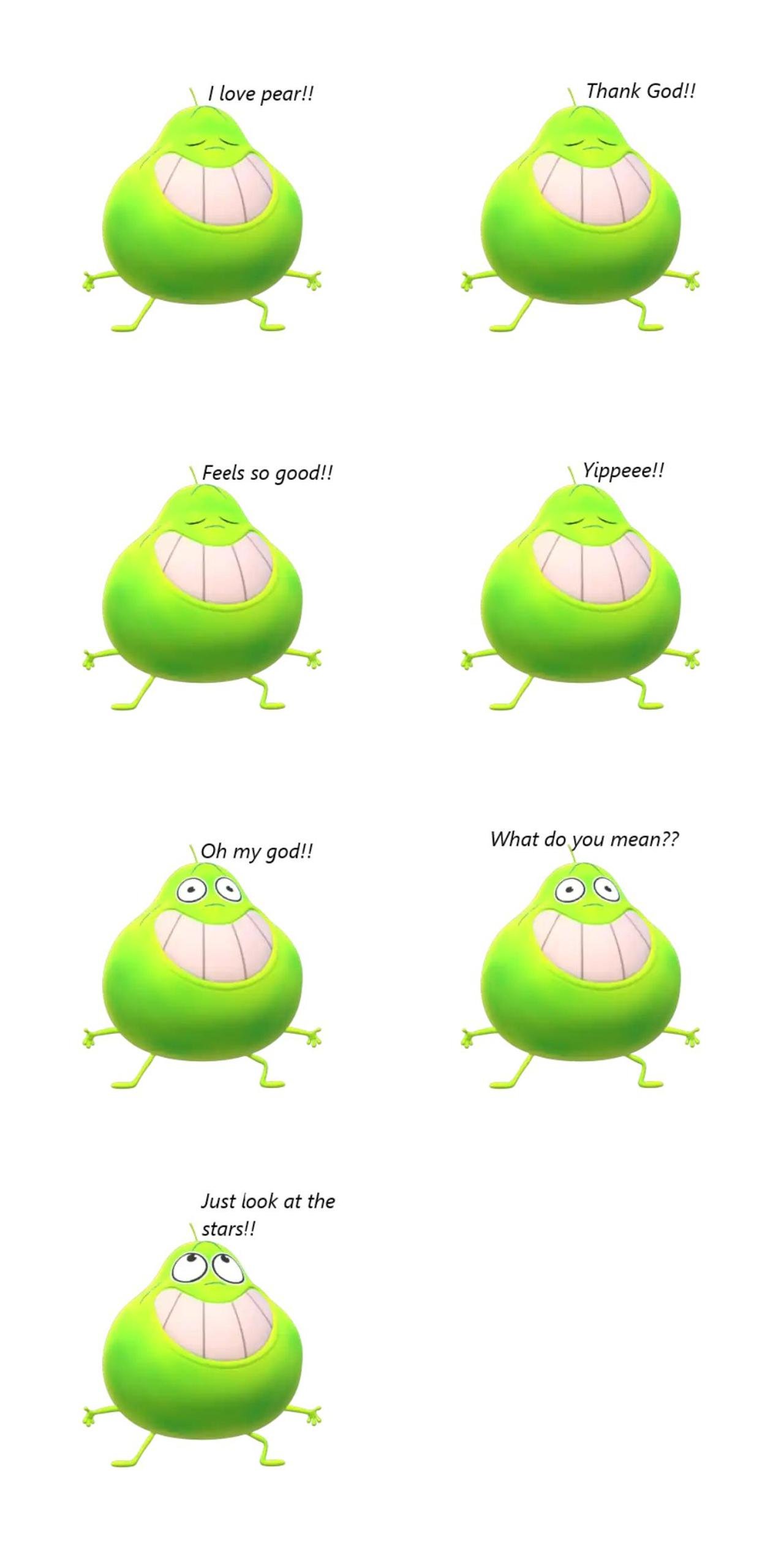 Pear Animation/Cartoon,Food/Drink sticker pack for Whatsapp, Telegram, Signal, and others chatting and message apps