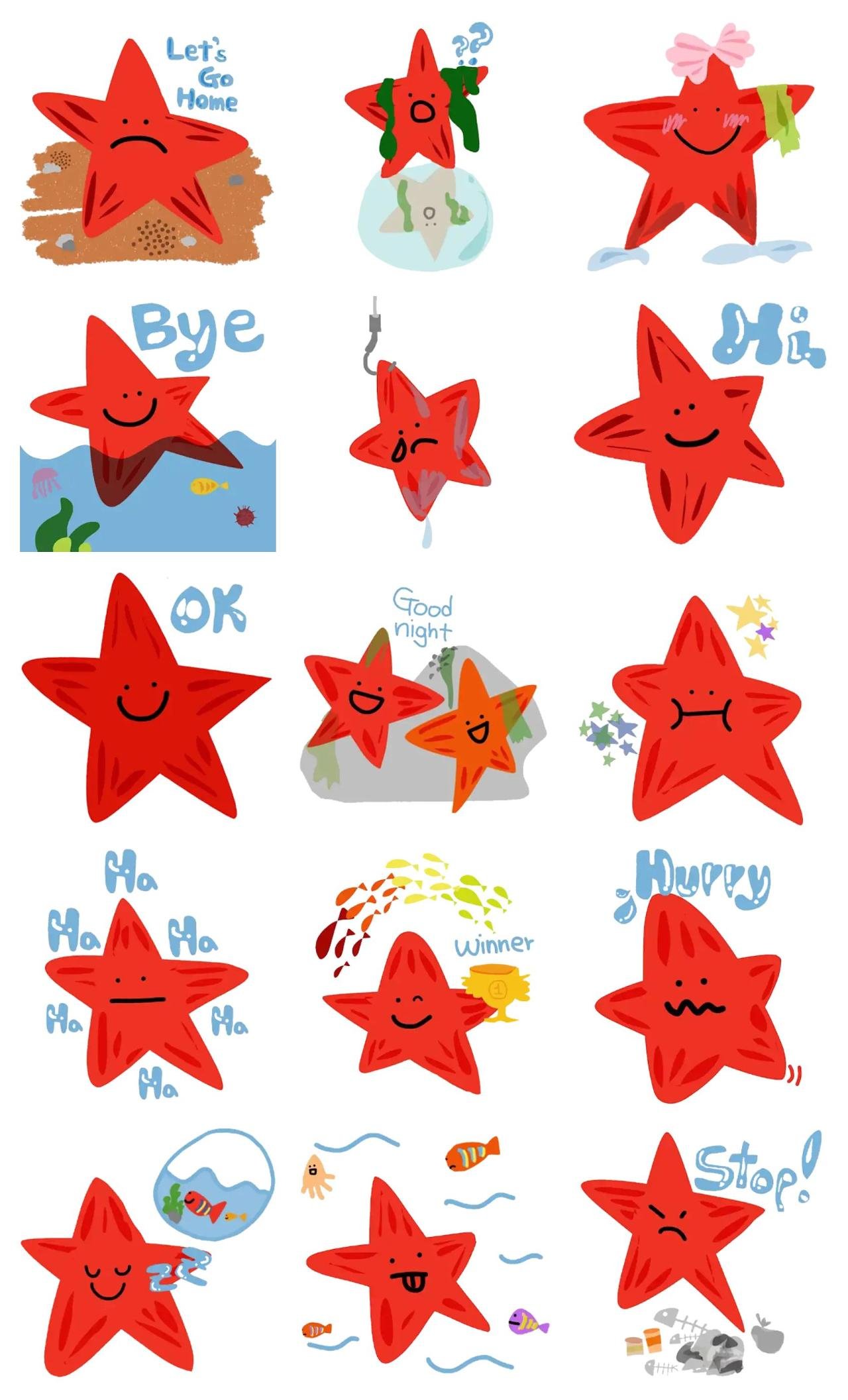 Starfish's life Animation/Cartoon,Animals sticker pack for Whatsapp, Telegram, Signal, and others chatting and message apps