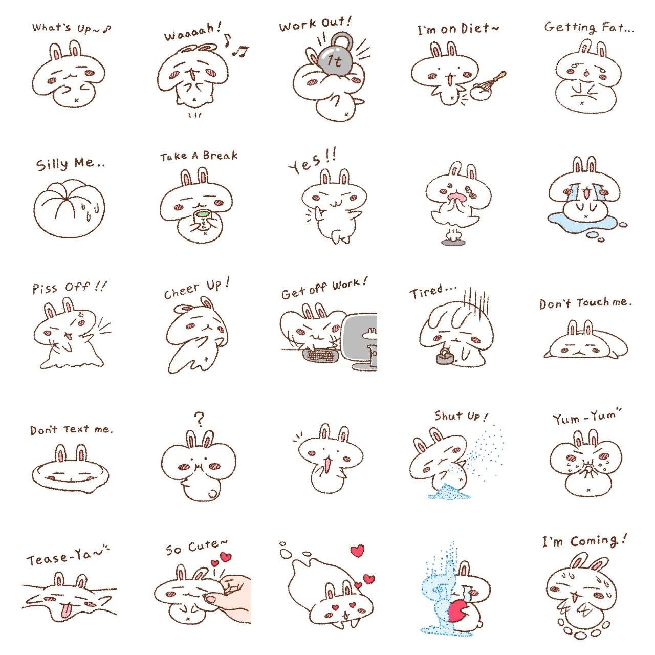 Chubby dough flour + Rabbit = Cheekbbit Animation/Cartoon,Food/Drink sticker pack for Whatsapp, Telegram, Signal, and others chatting and message apps