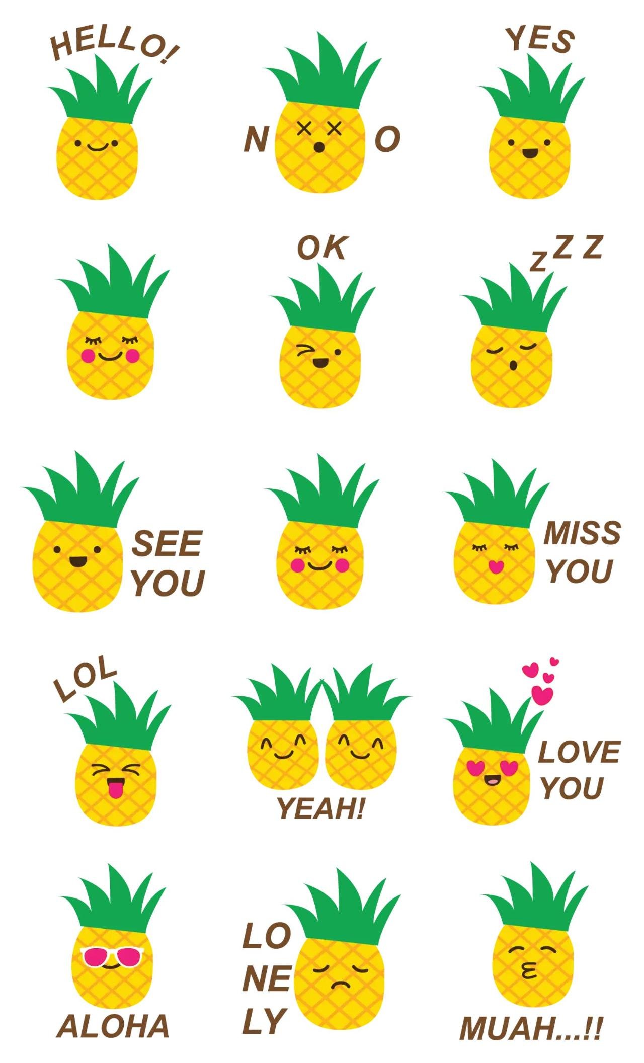 Lovely Pineapple Food/Drink,Romance sticker pack for Whatsapp, Telegram, Signal, and others chatting and message apps