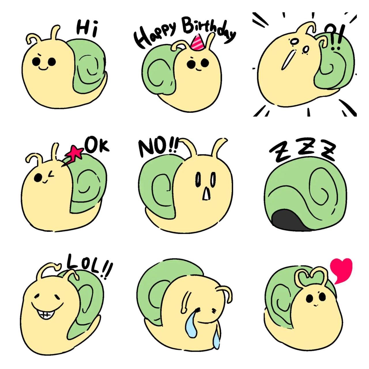 adorable snail Animation/Cartoon,Animals sticker pack for Whatsapp, Telegram, Signal, and others chatting and message apps