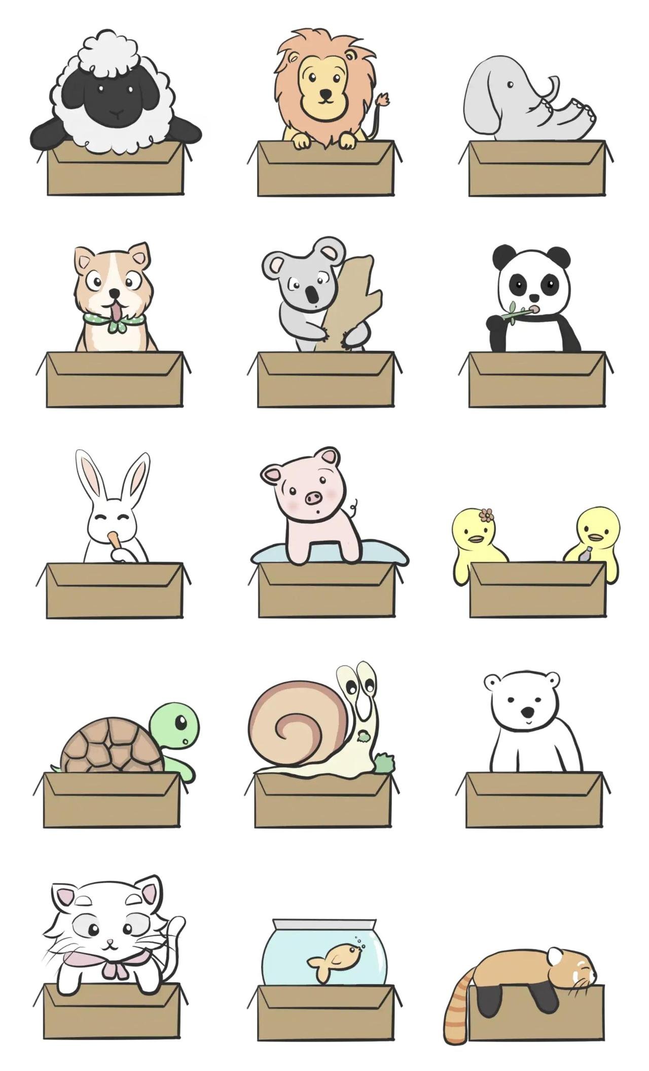 Box full of animals Animals sticker pack for Whatsapp, Telegram, Signal, and others chatting and message apps