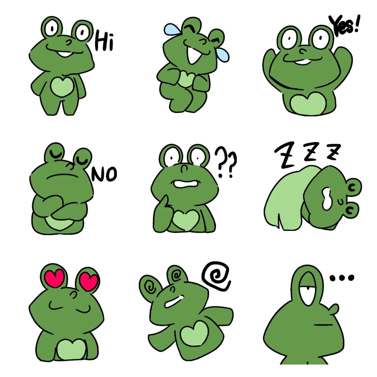 Doodle the green frog Animation/Cartoon,Animals sticker pack for Whatsapp, Telegram, Signal, and others chatting and message apps