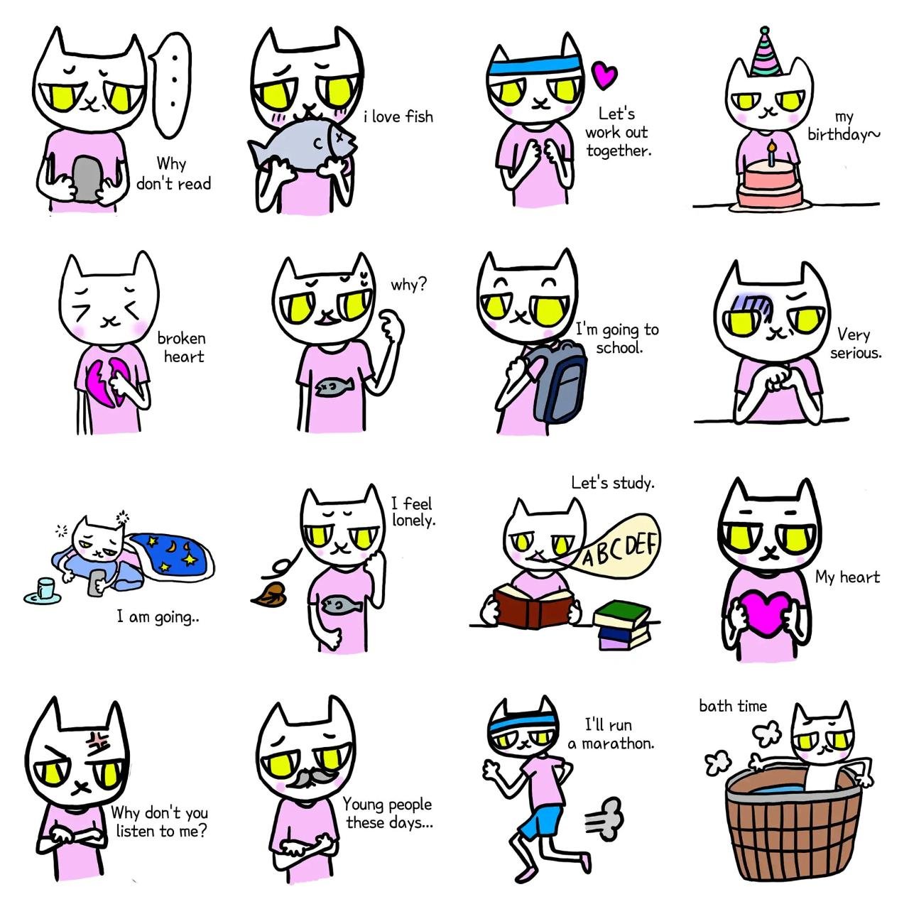 A serious cat Animals,Gag sticker pack for Whatsapp, Telegram, Signal, and others chatting and message apps