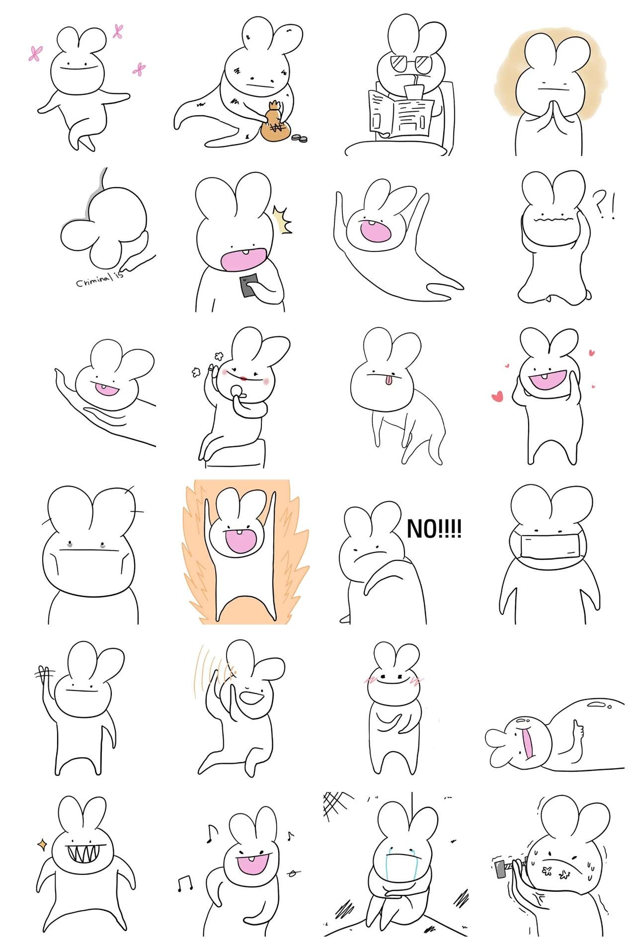 Round Ear Rabbit Animals sticker pack for Whatsapp, Telegram, Signal, and others chatting and message apps
