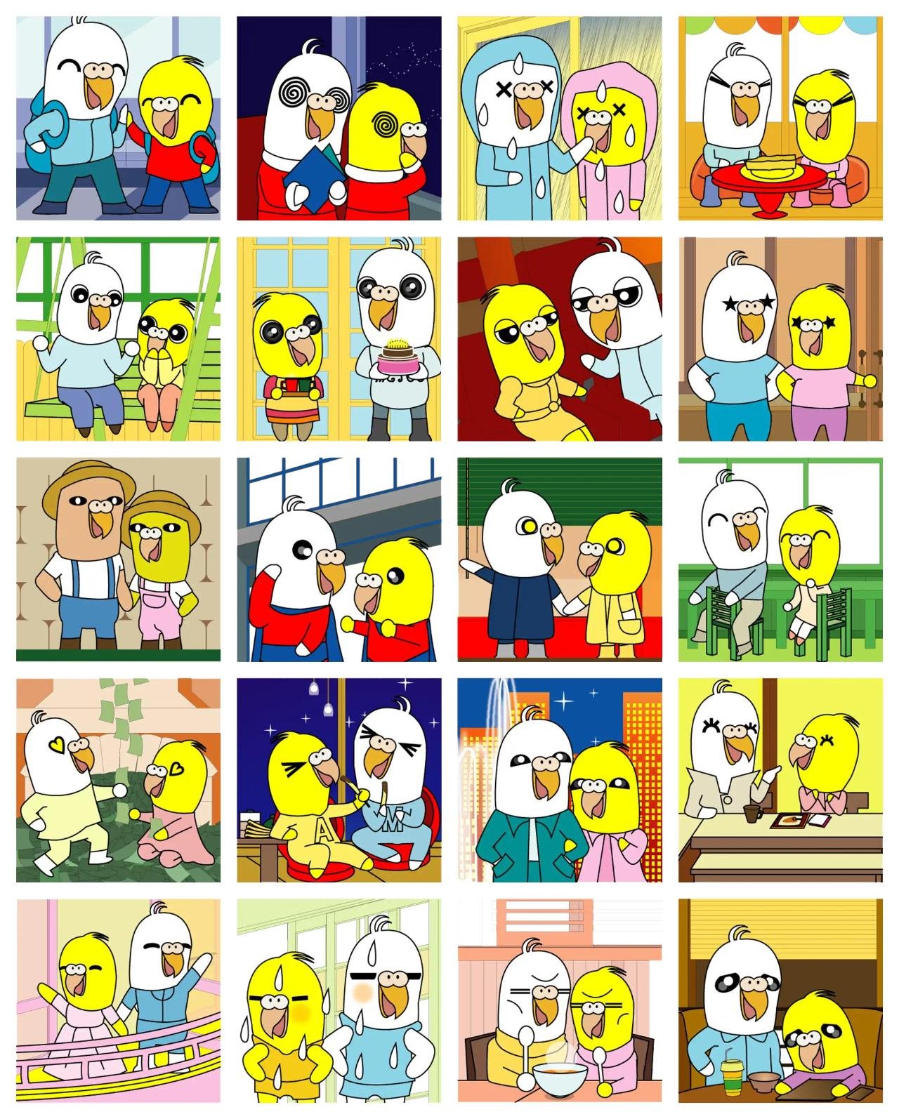 budgies city date Animation/Cartoon,Animals sticker pack for Whatsapp, Telegram, Signal, and others chatting and message apps