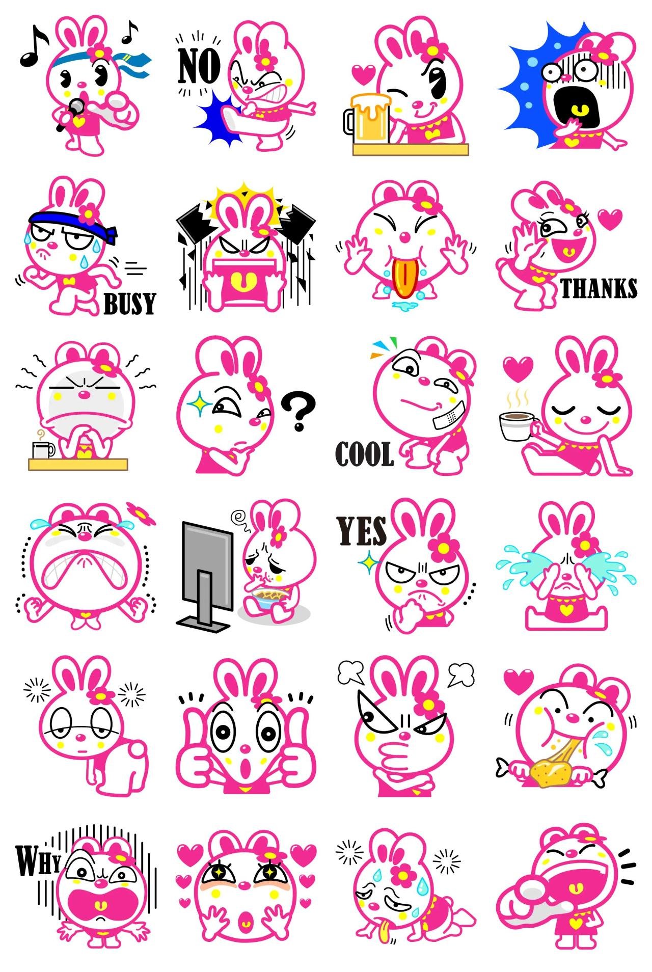 Positive Rabbit Hipani 4 Animals sticker pack for Whatsapp, Telegram, Signal, and others chatting and message apps