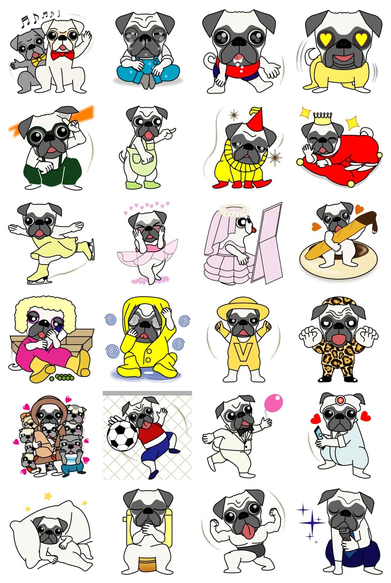 Fashion pug Animation/Cartoon,Animals sticker pack for Whatsapp, Telegram, Signal, and others chatting and message apps