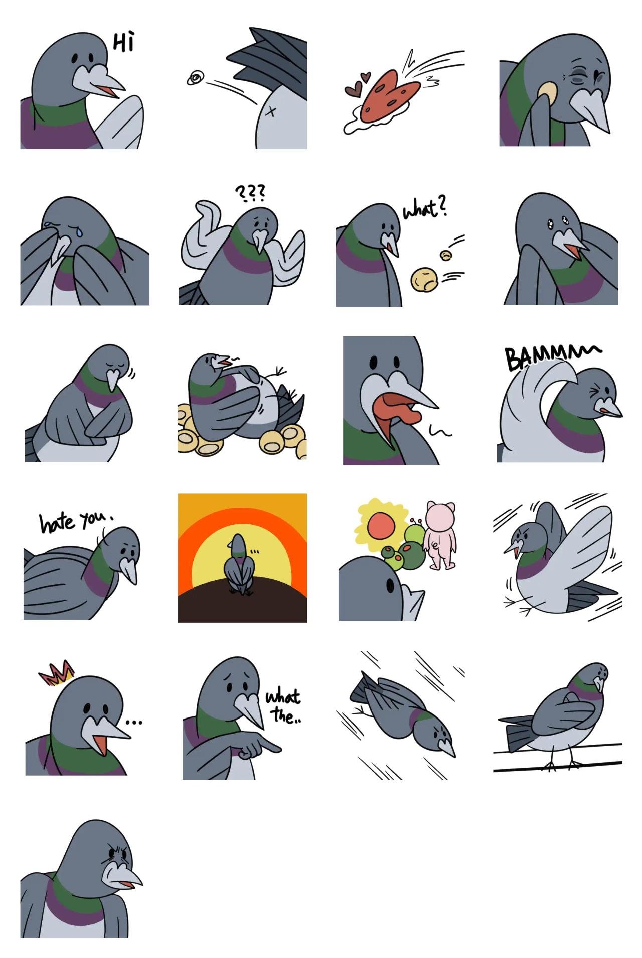 famous Pigeon9 Animals sticker pack for Whatsapp, Telegram, Signal, and others chatting and message apps