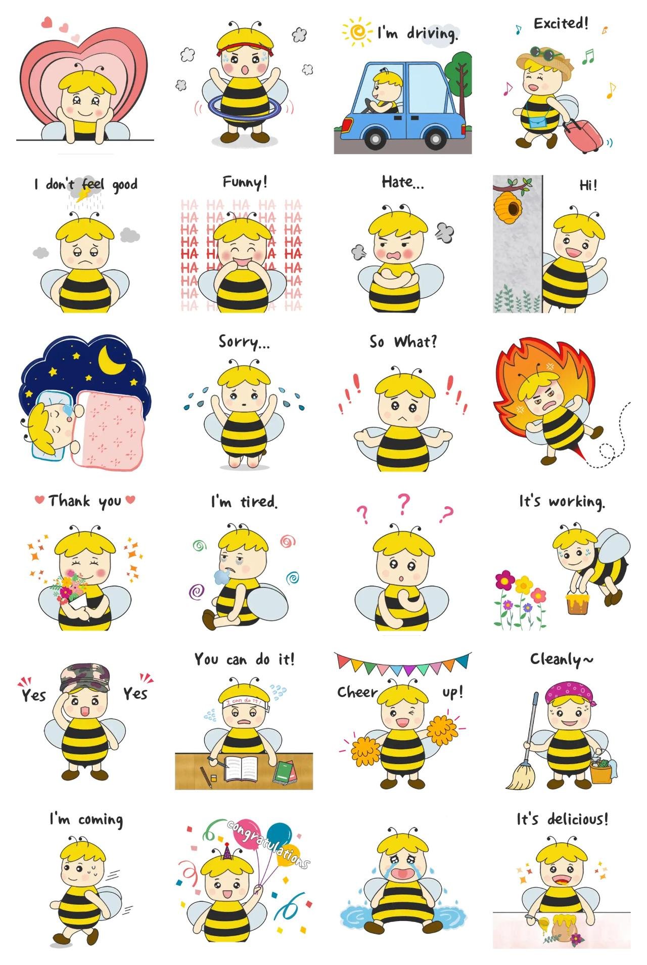The daily life honeybee bibi. Animals sticker pack for Whatsapp, Telegram, Signal, and others chatting and message apps