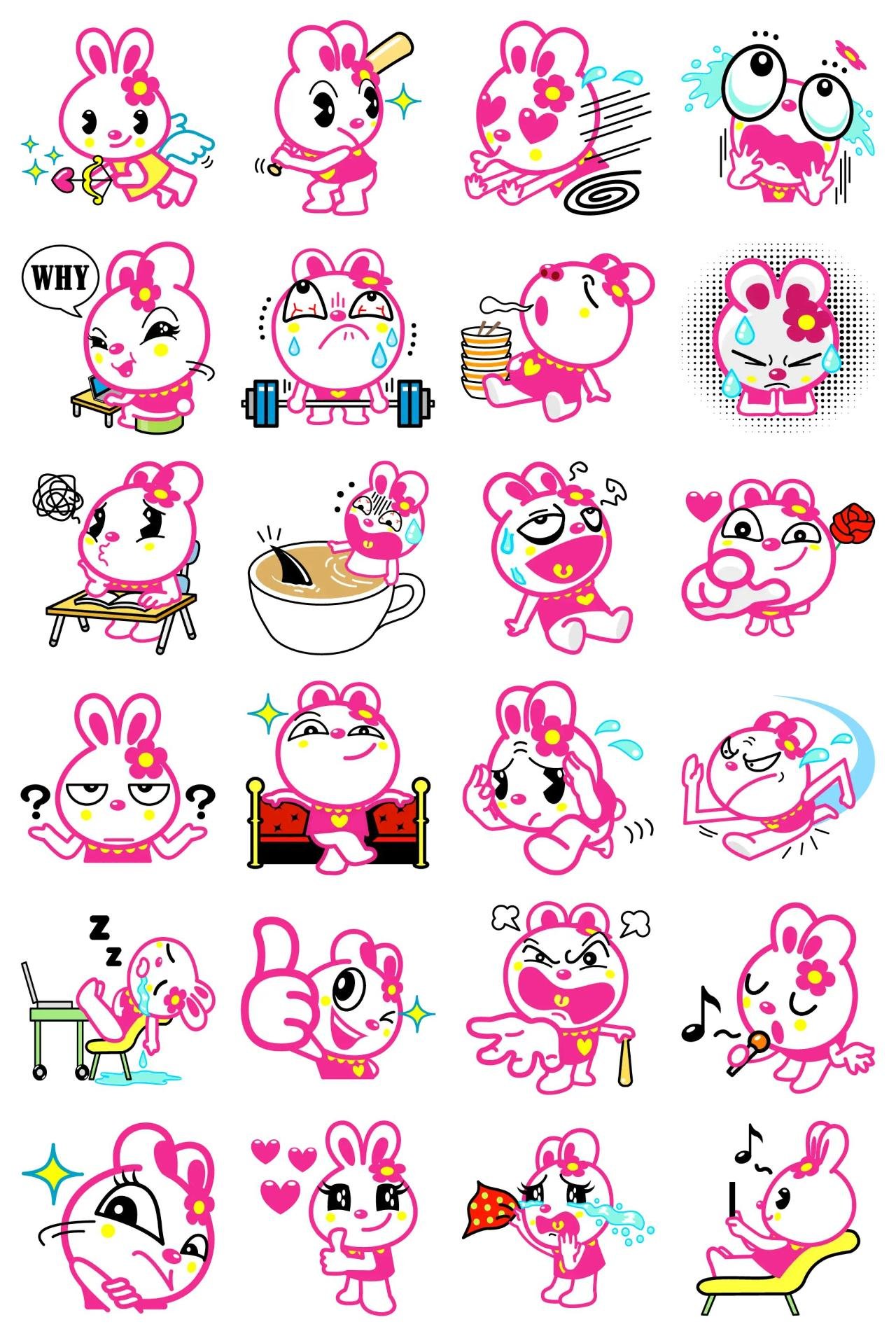 Positive Rabbit Hipani 5 Animals sticker pack for Whatsapp, Telegram, Signal, and others chatting and message apps