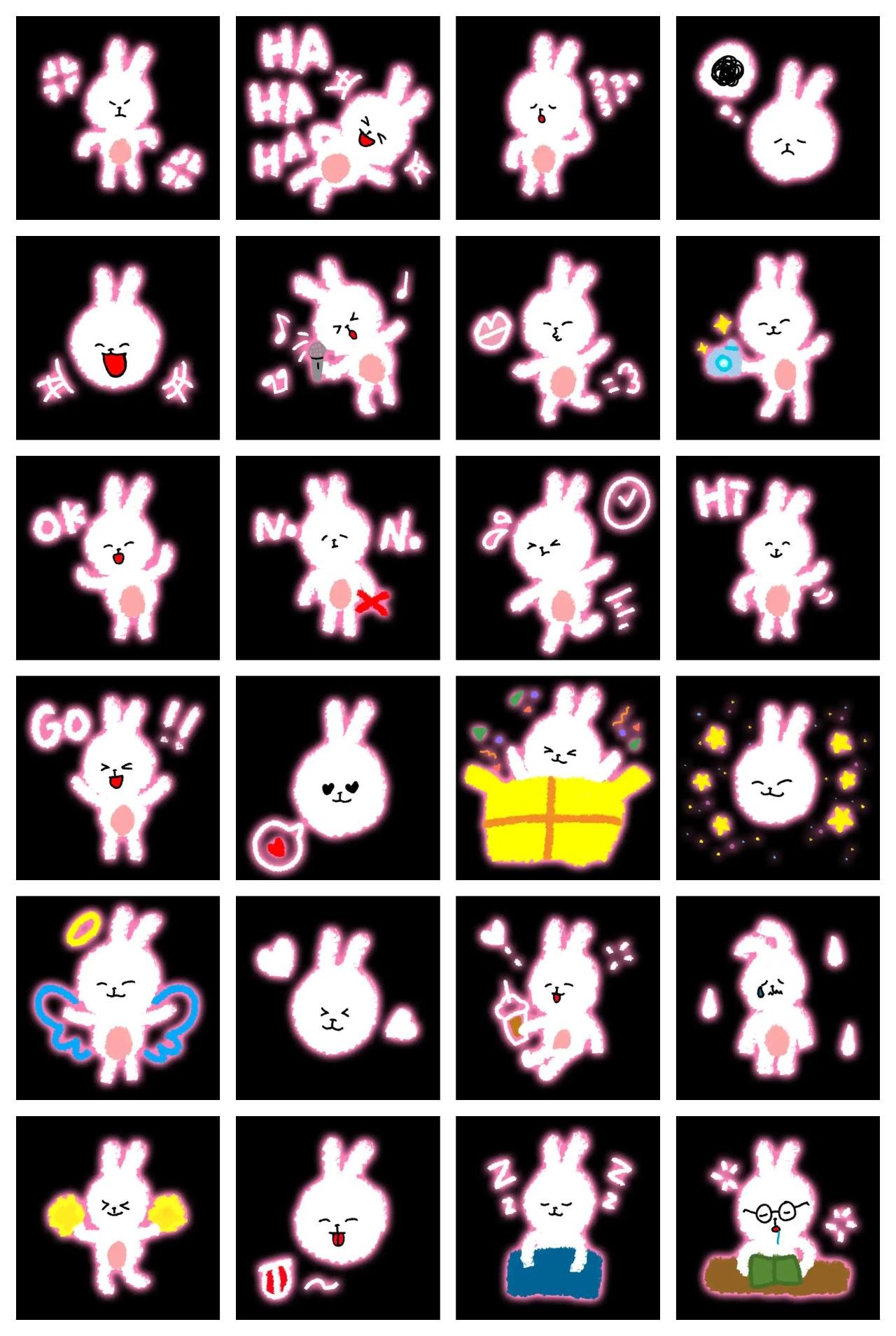 Neon Sign Rabbit Animals sticker pack for Whatsapp, Telegram, Signal, and others chatting and message apps